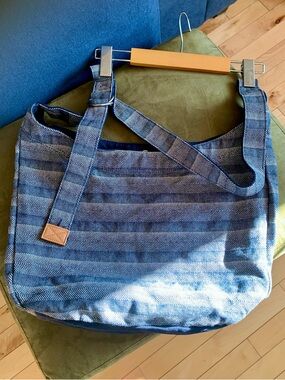 Blue Striped Crossbody Tote Bag